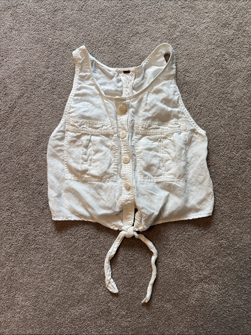 Free People Off-White Button Front Tie Crop Top